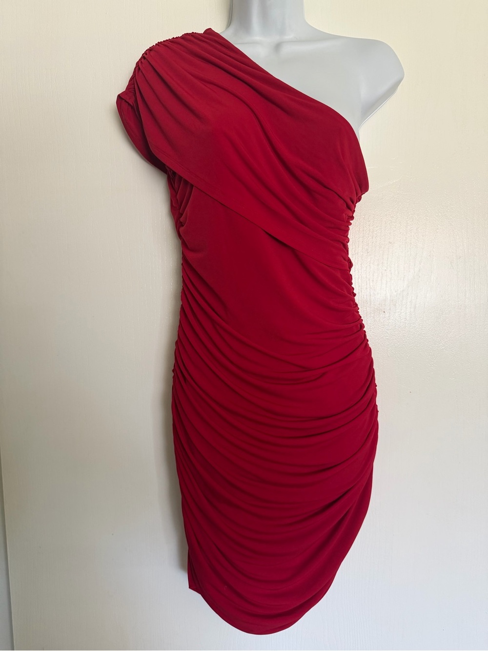 Sweet Storm One-Shoulder Red Ruched Cocktail Dress
